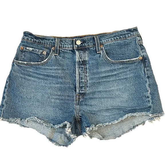 Levi's 501 Original High Rise Jean Shorts Size 32 Salsa Mood Button Fly Cutoff - Picture 1 of 10